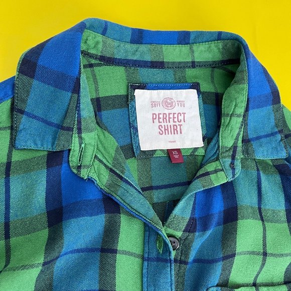 SO Perfect Shirt, Relaxed Fit, Blue and Green Plaid, Size XS - Picture 3 of 6